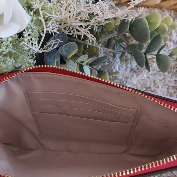 Kate Spade New York Leila Medium L-Zip Wristlet Candied Cherry or Spotlight Red